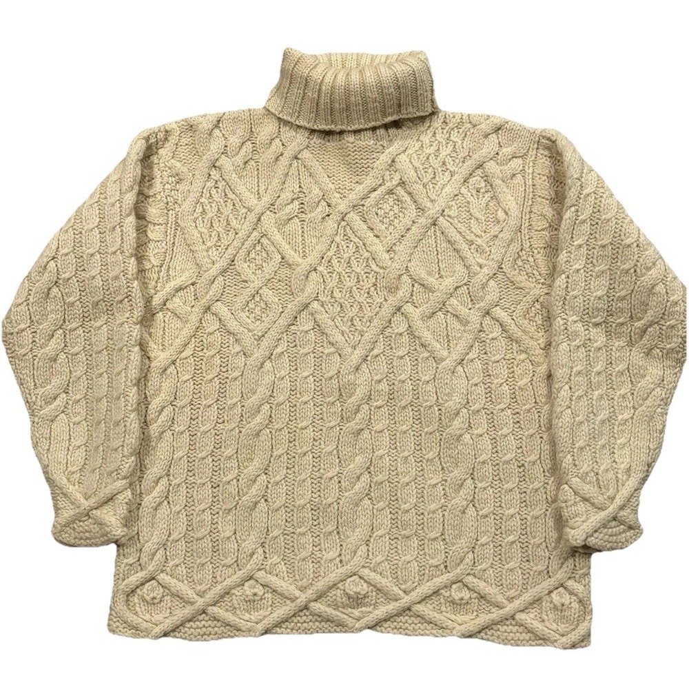Vintage GAP Sweater Turtleneck‎ Cable Knit Chunky 100% Wool Cream Y2K Women's M